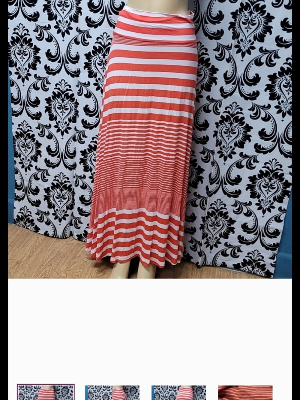 Design History Coral and White Striped Maxi Skirt